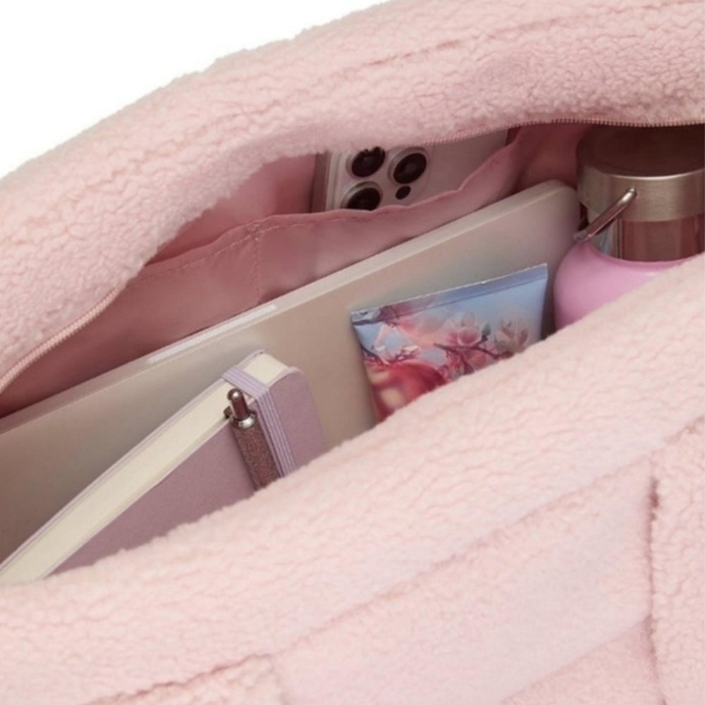 Victorias Secret Blush Pink Tote Bag Fuzy Sherpa Shopper Handbag Baby Pink New - Picture 3 of 11